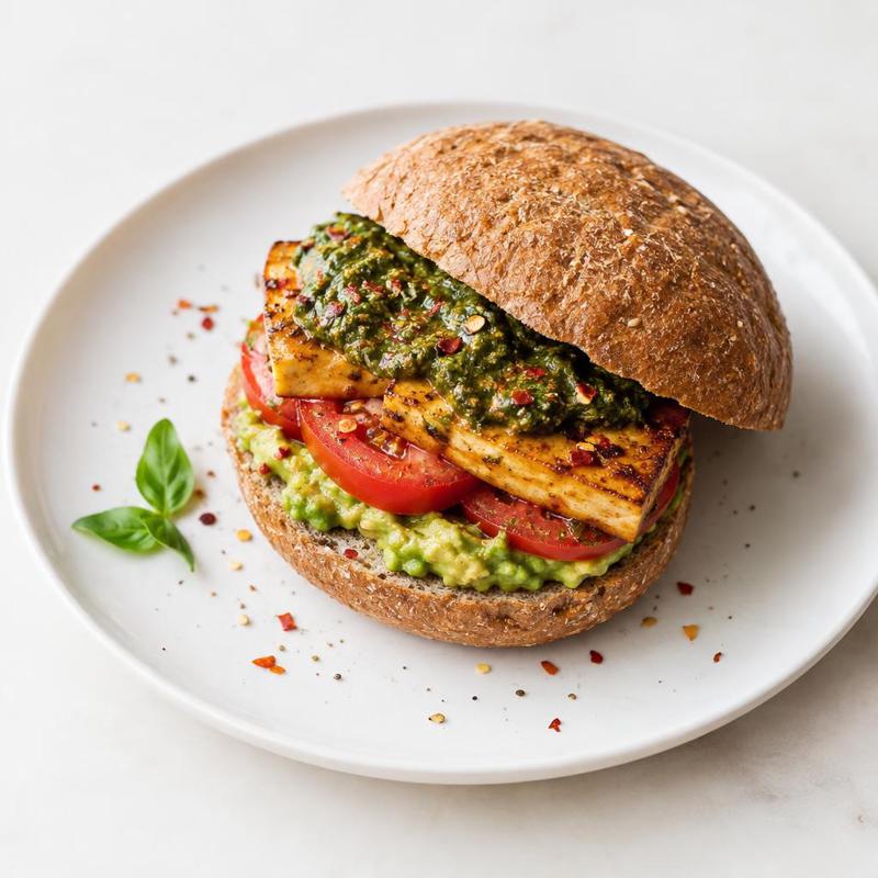 Kanapka z glazurowanym tofu i pesto bazyliowym