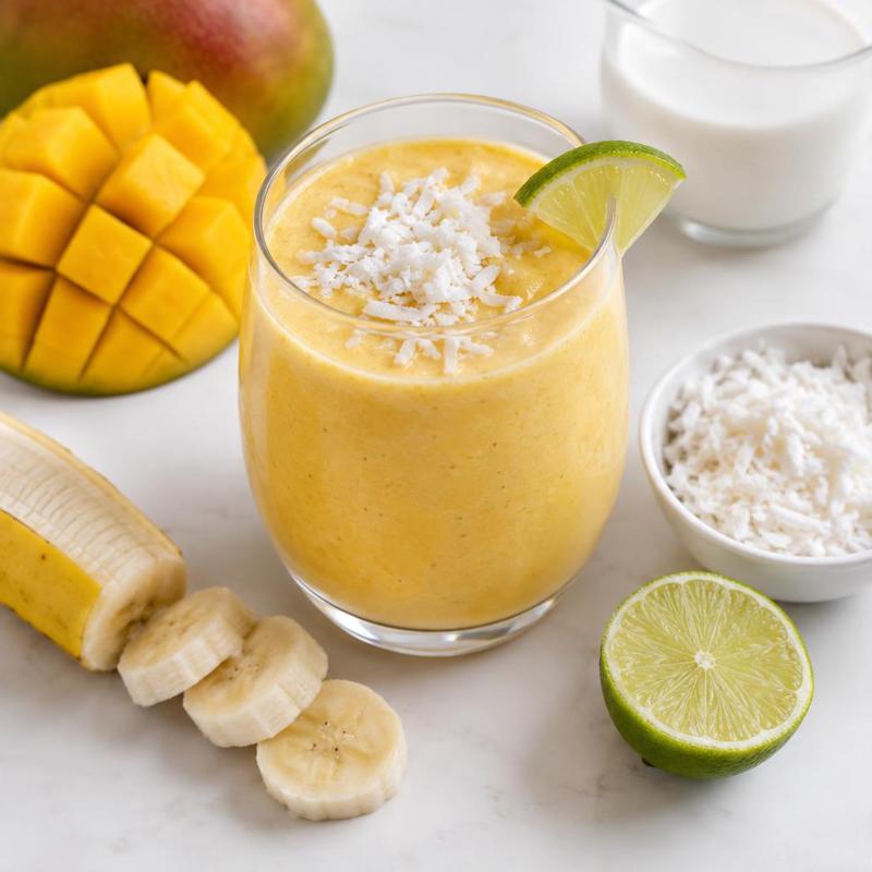 Koktajl mango-kokosowy z bananem i limonką