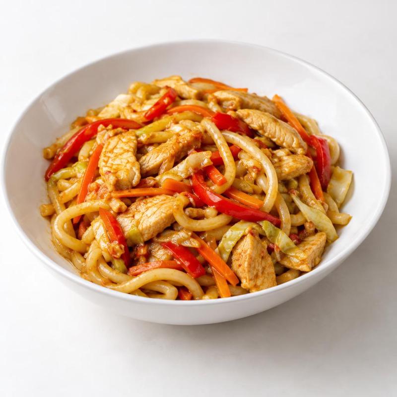 Udon z kurczakiem w sosie curry z imbirem