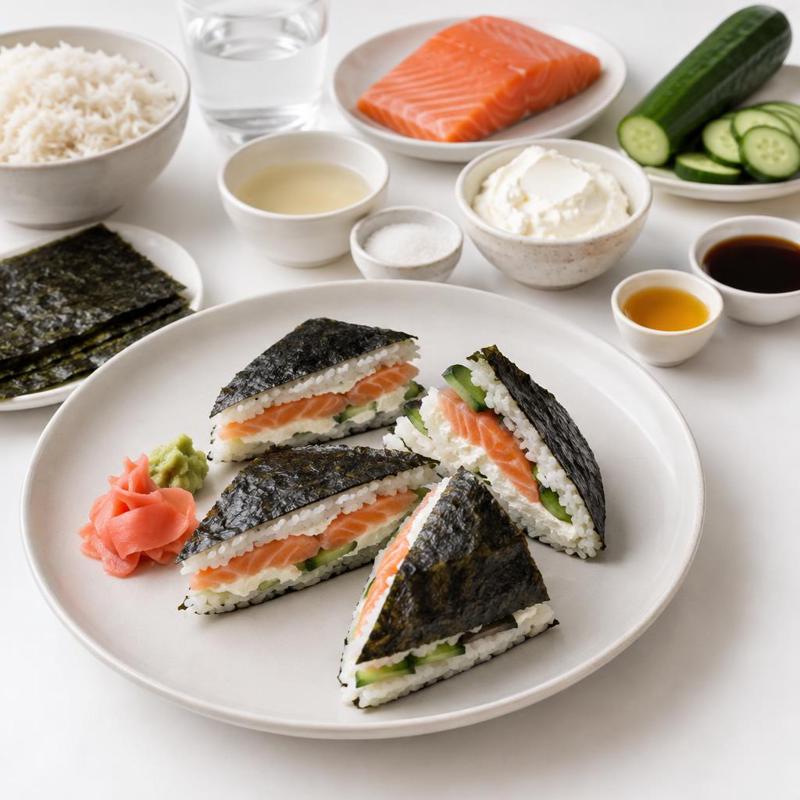 Kanapki sushi z łososiem, ogórkiem i serkiem
