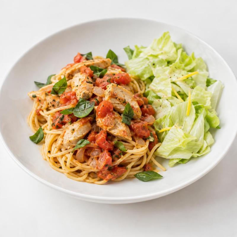Spaghetti z indykiem i bazylią oraz sałatą cytrynową
