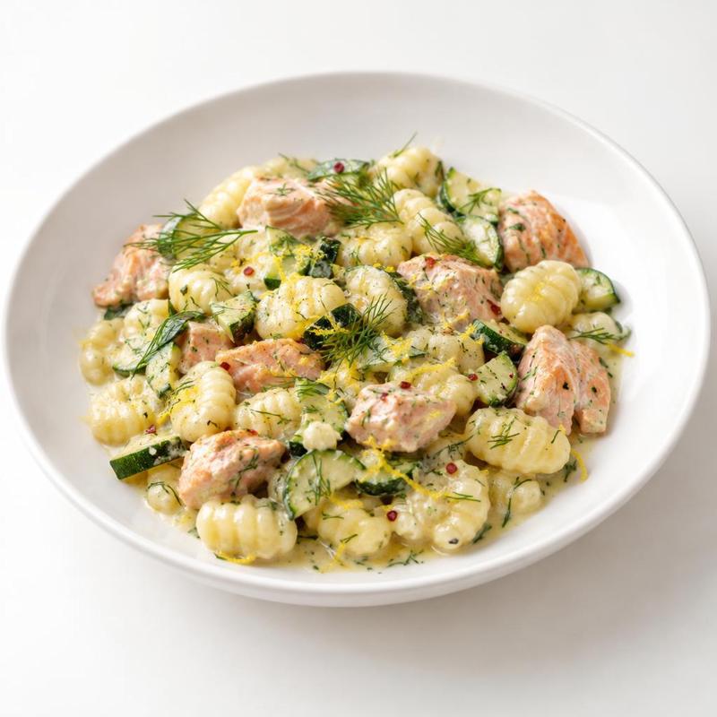 Gnocchi ziemniaczane z cukinią i łososiem