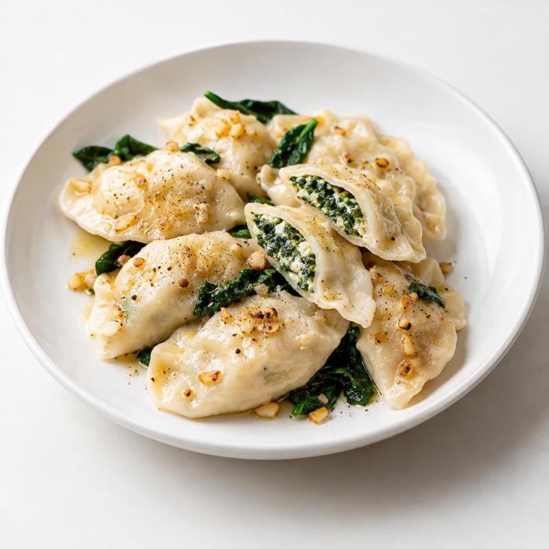 Pierogi ze szpinakiem i mozzarellą w maśle czosnkowym