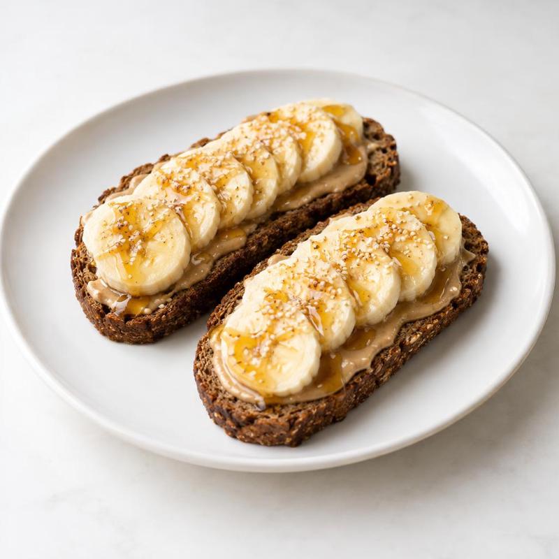 Grzanki żytnie z bananem i pastą miodowo-sezamową