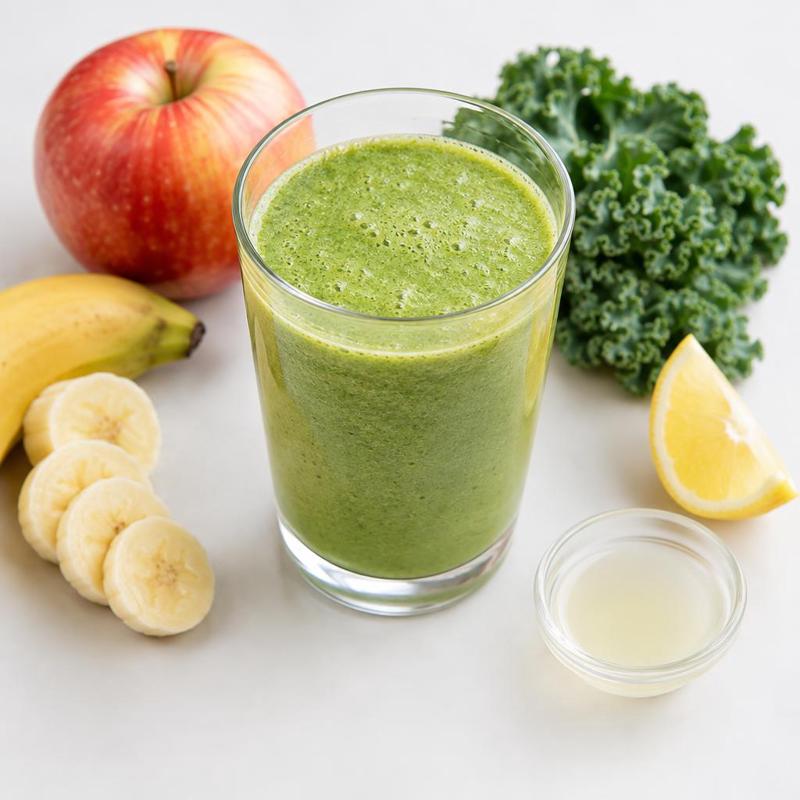 Jabłkowo-bananowe smoothie z jarmużem i sokiem cytrynowym