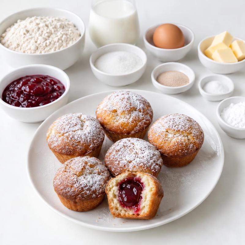 Pączki z formy na muffinki nadziewane konfiturą malinową