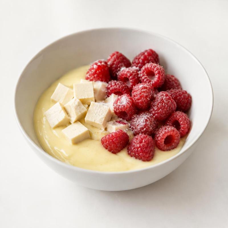 Pudding waniliowy z malinami na bazie tofu