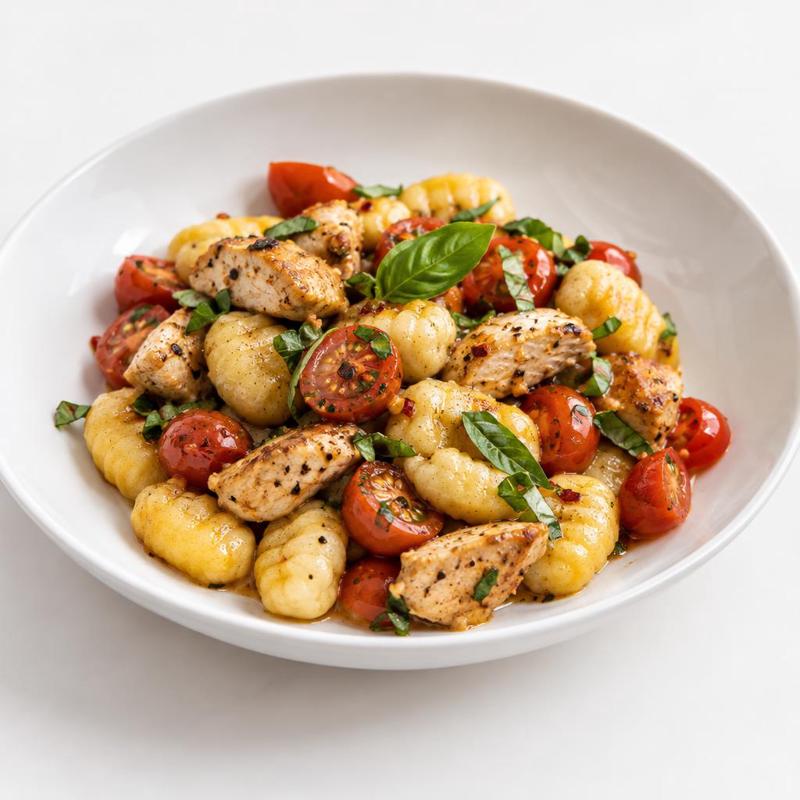 Czosnkowe gnocchi z kurczakiem oraz pomidorami koktajlowymi