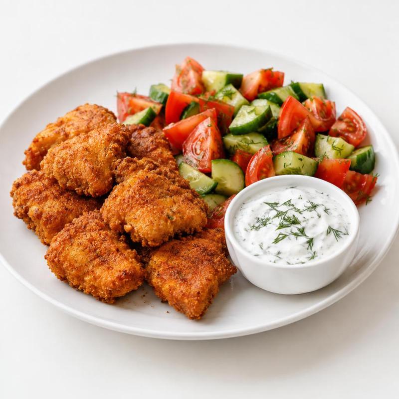 Nuggetsy z indyka z pikantną panierką i dipem jogurtowym