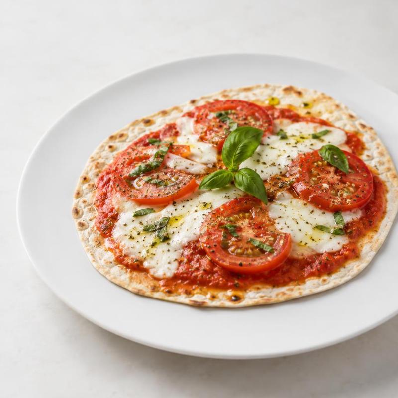 Pizza na piadzie ze świeżymi pomidorami i bazylią