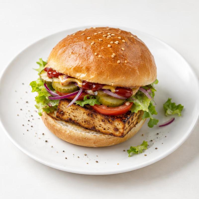 Burger z tofu marynowanym w sosie sojowym