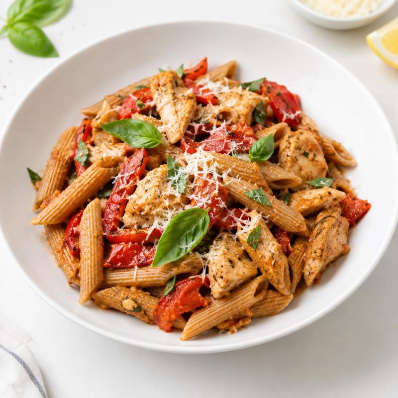 Penne z kurczakiem i pesto z pieczonej papryki