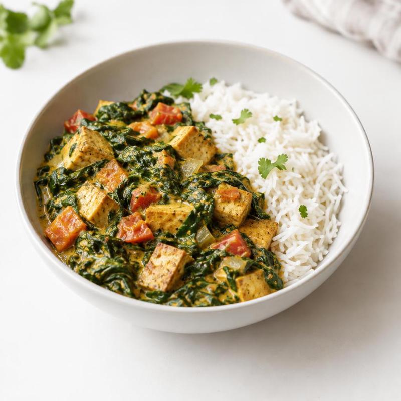Curry szpinakowe z wędzonym tofu i imbirem