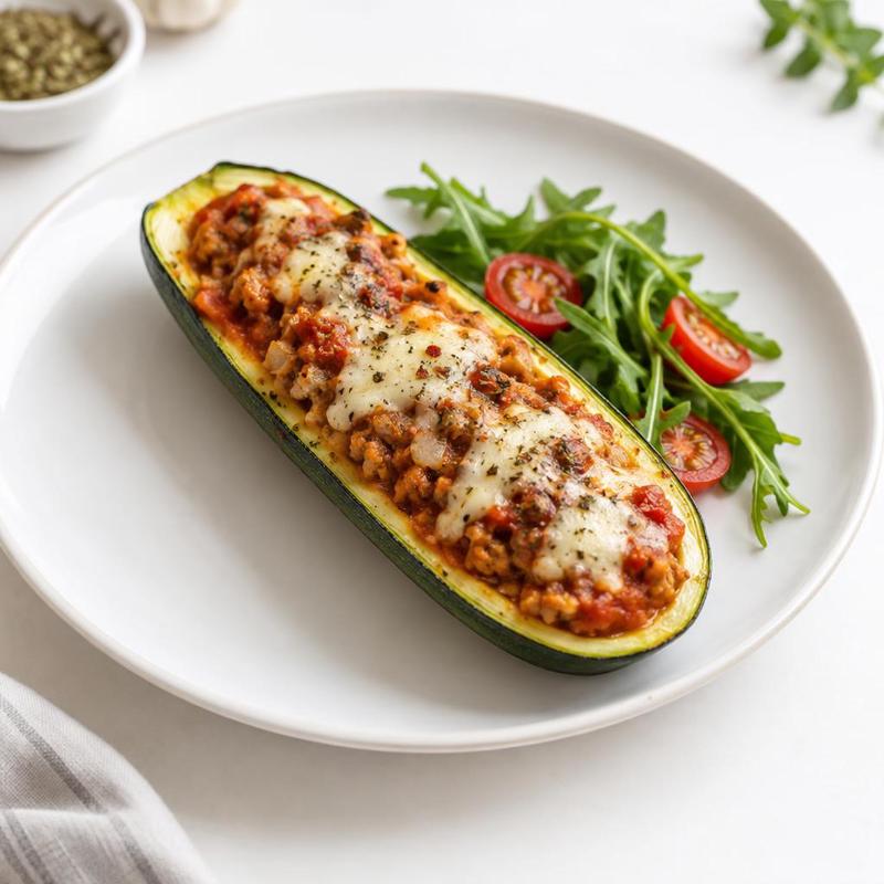 Cukinia faszerowana indykiem, pomidorami i mozzarellą