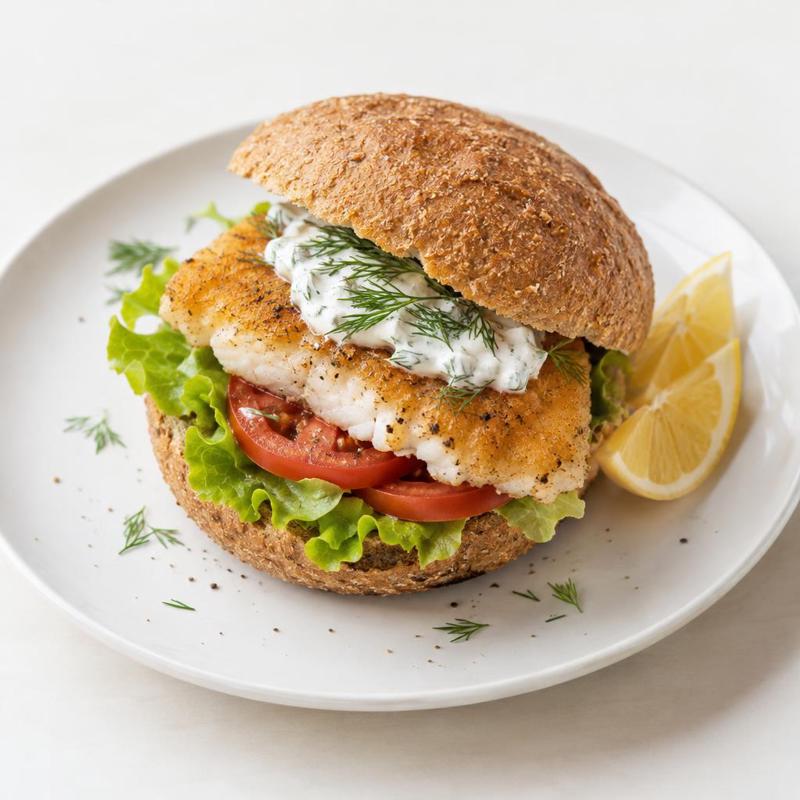 Burger w grahamce ze smażonym dorszem