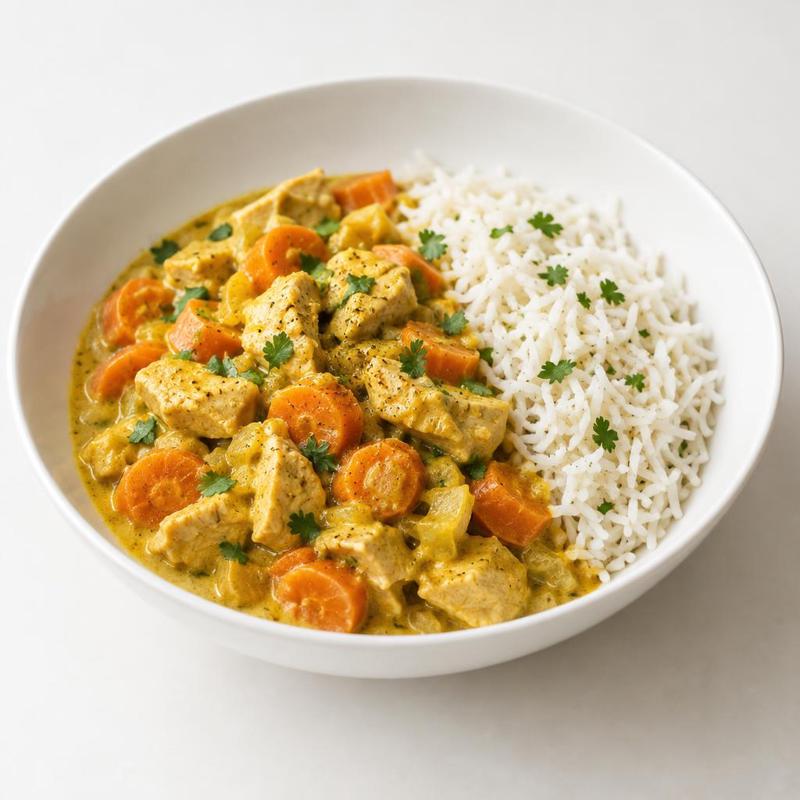 Kokosowe curry z indykiem, marchewką i ryżem basmati