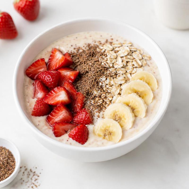 Koktajl bananowy z puddingiem waniliowym i truskawkami