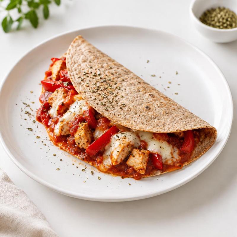 Tortilla z kurczakiem i mozzarellą w sosie pomidorowo-paprykowym