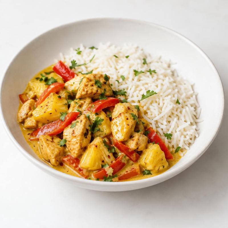 Kurczak z ananasem w sosie curry na mleczku kokosowym