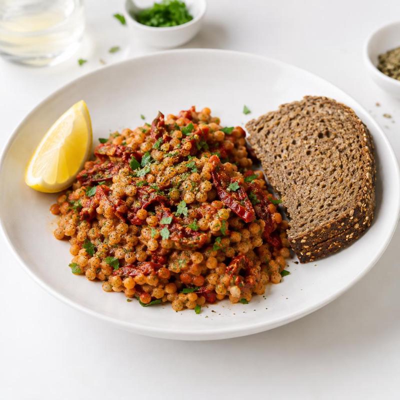 Pasta z soczewicy i suszonych pomidorów z natką