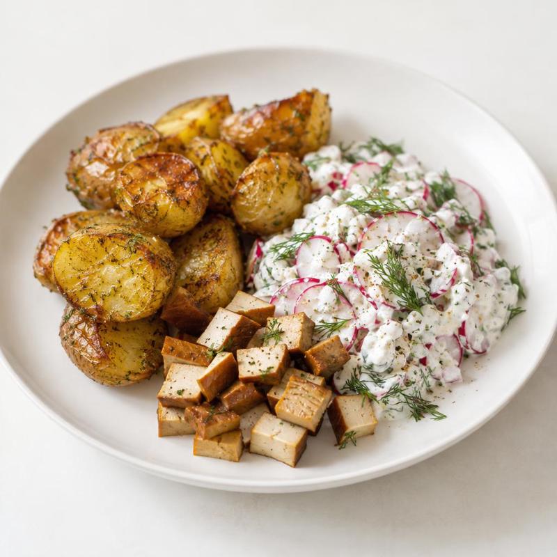 Pieczone ziemniaki z gzikiem i wędzonym tofu