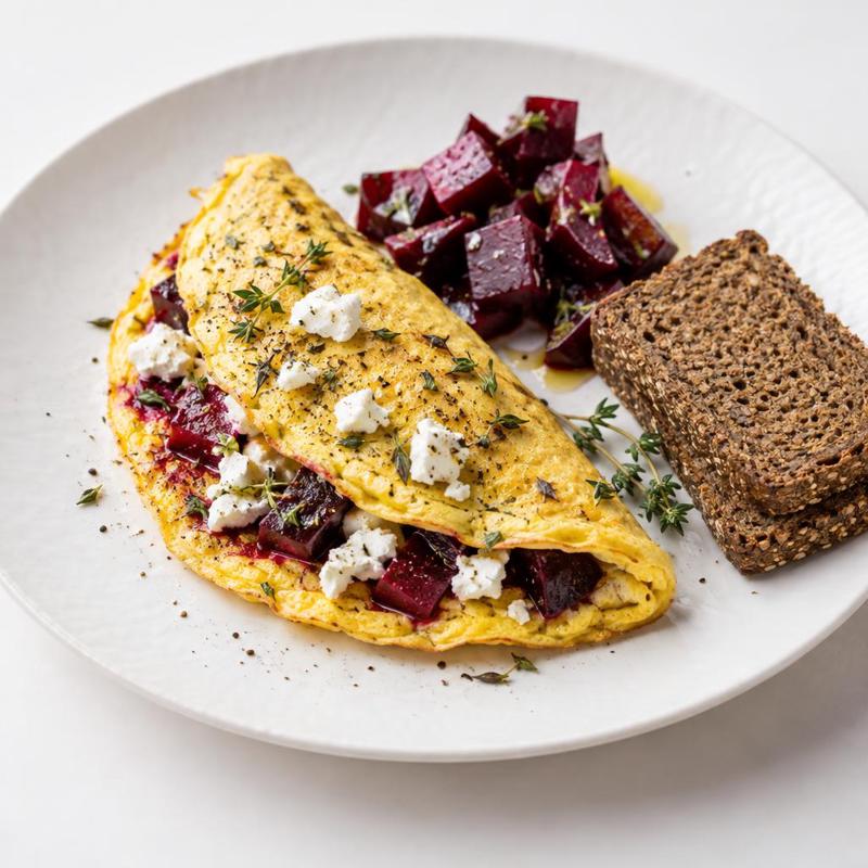 Omlet z kozim serem, burakiem i tymiankiem