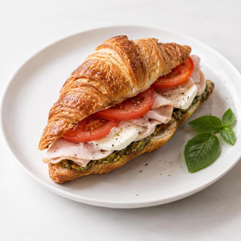 Croissant z szynką, pesto i świeżym pomidorem