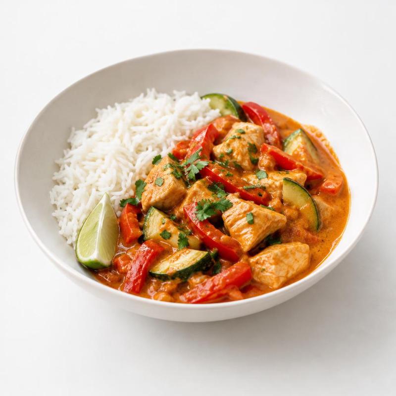 Czerwone curry z kurczakiem, cukinią i sokiem z limonki