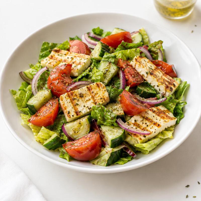 Sałatka z halloumi i warzywami w cytrynowym winegrecie