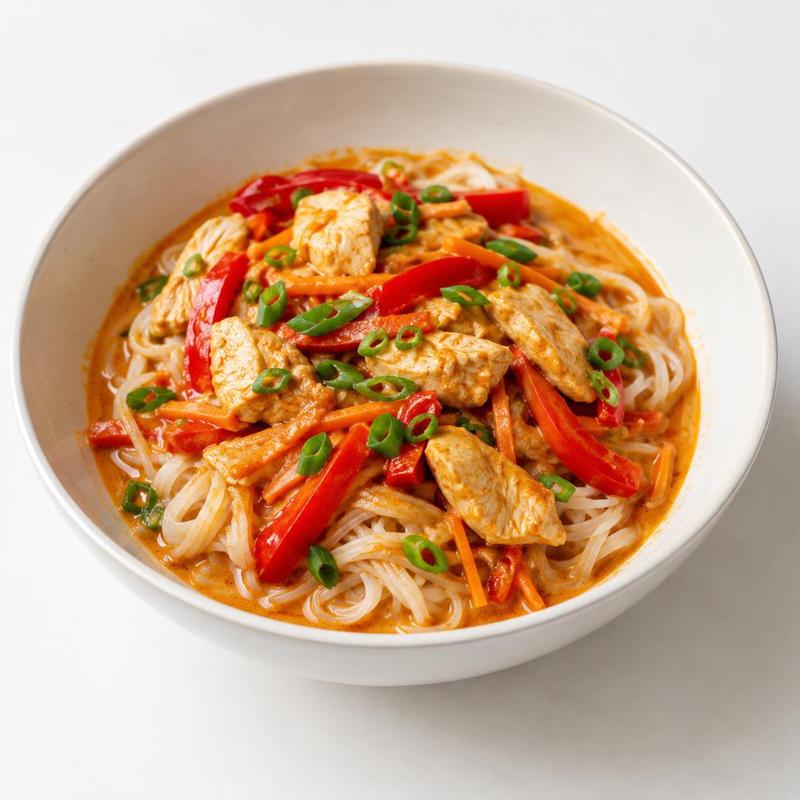 Makaron ryżowy z kurczakiem w czerwonym curry
