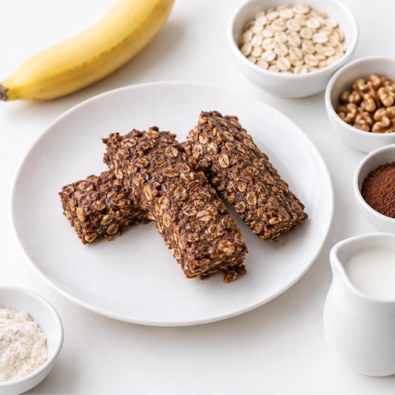 Pieczone batony owsiane z bananem i kakao