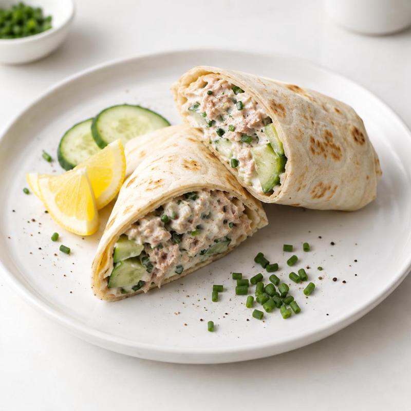 Pszenna tortilla nadziewana tuńczykiem i szczypiorkiem