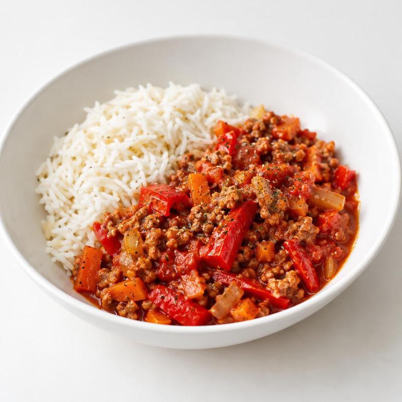 Ryż basmati z wieprzowiną w sosie pomidorowo-paprykowym
