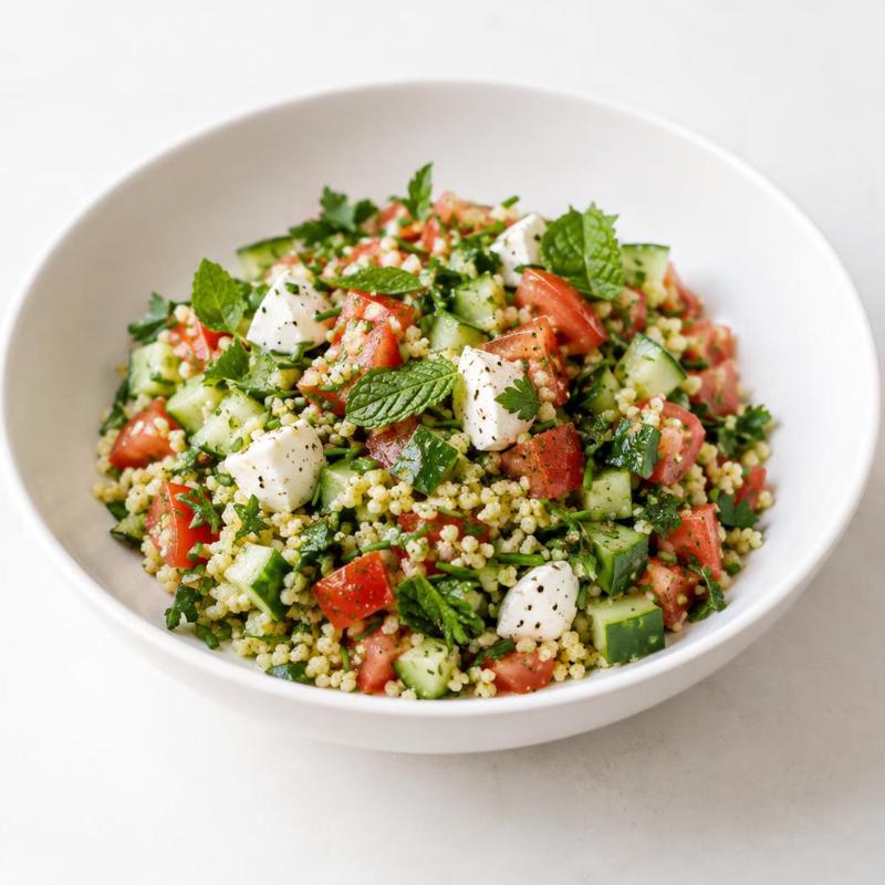Tabbouleh jaglane z mozzarellą i dressingiem cytrynowym