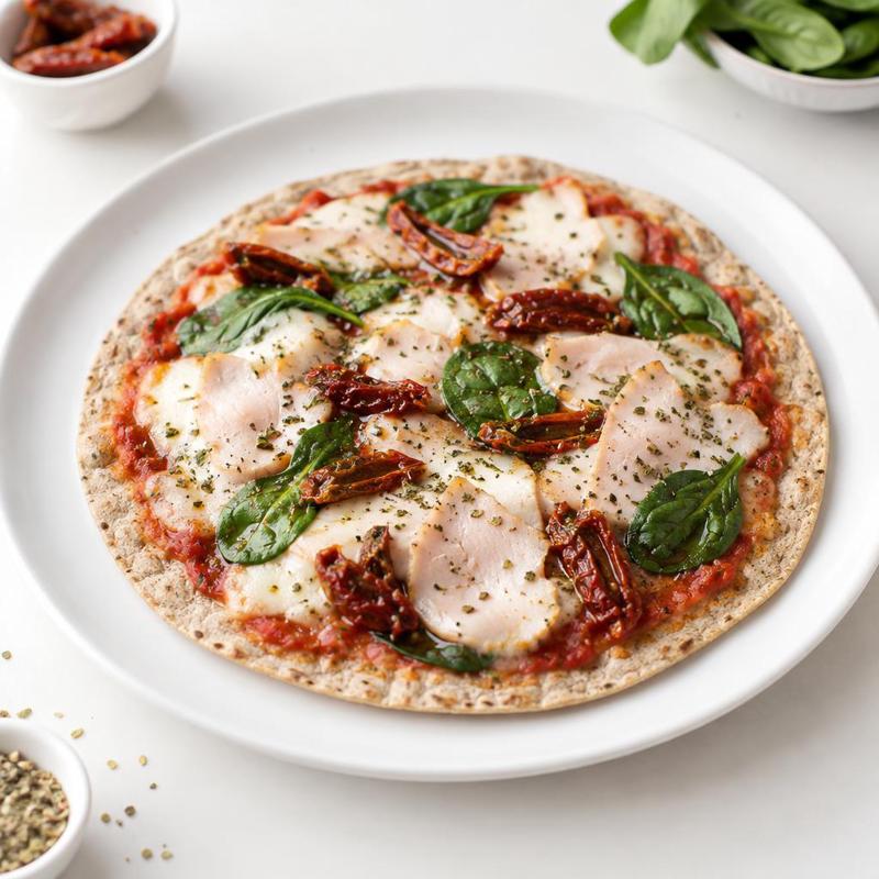 Tortilla à la pizza ze szpinakiem i oregano