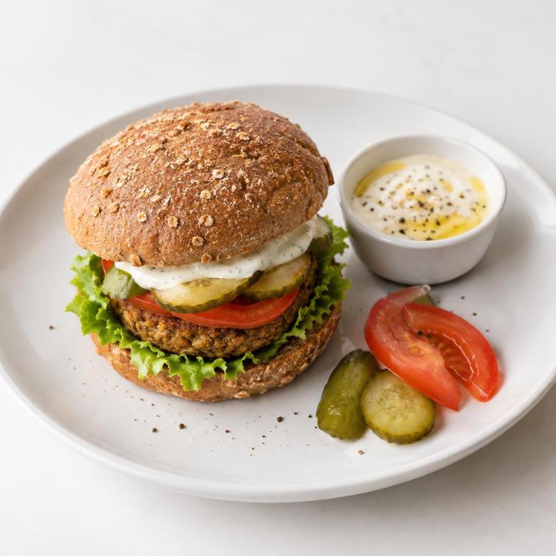 Burger w grahamce z sosem jogurtowo-musztardowym