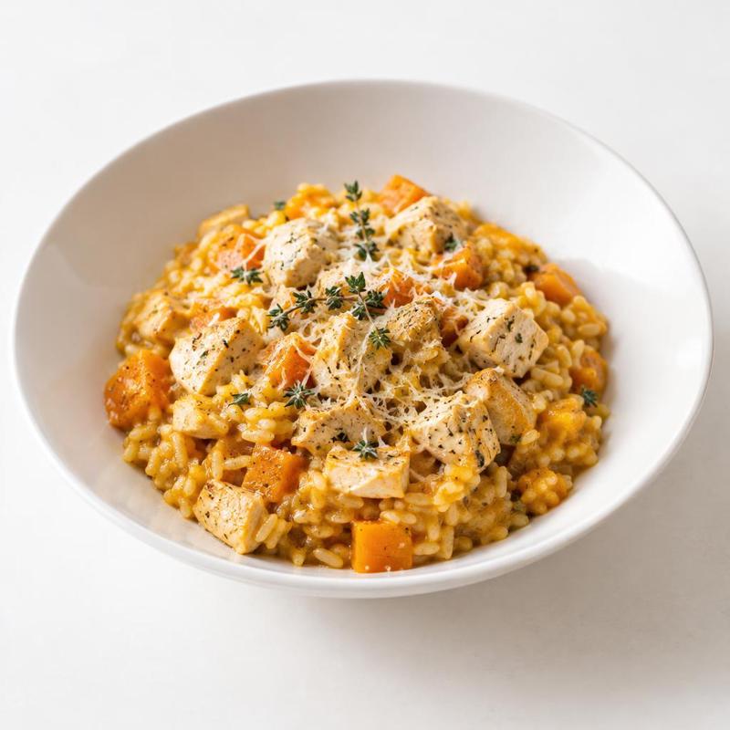 Risotto dyniowe z kurczakiem wykończone masłem