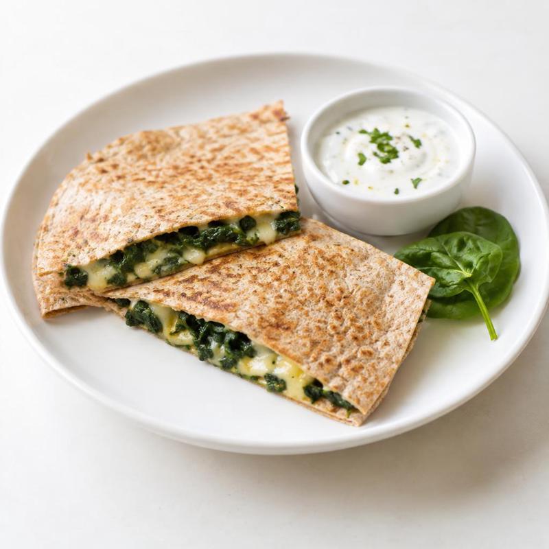 Quesadilla ze szpinakiem i sosem jogurtowo-czosnkowym