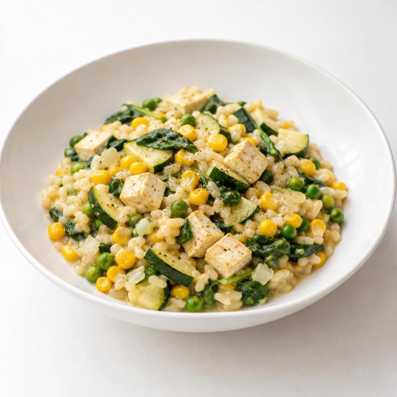Risotto z tofu, cukinią i kukurydzą