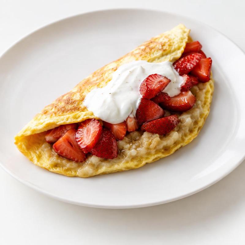 Omlet z rozgniecionym bananem pod truskawkami