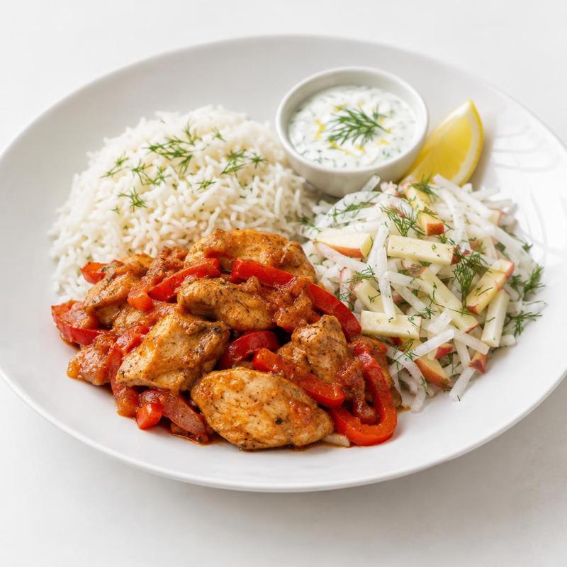 Smażone udka kurczaka w papryce z ryżem basmati