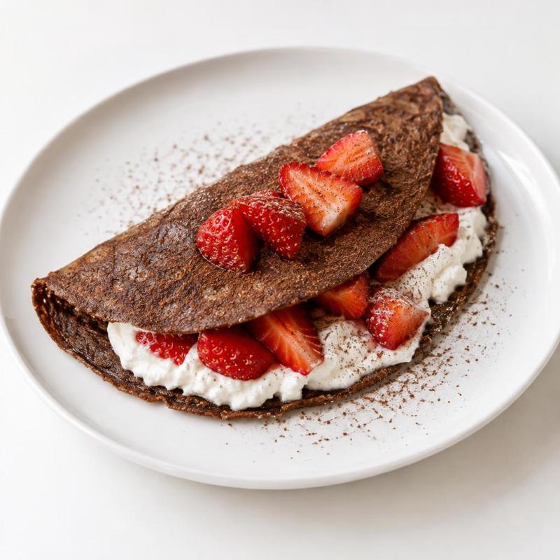 Omlet kakaowy z kremem twarogowym i truskawkami