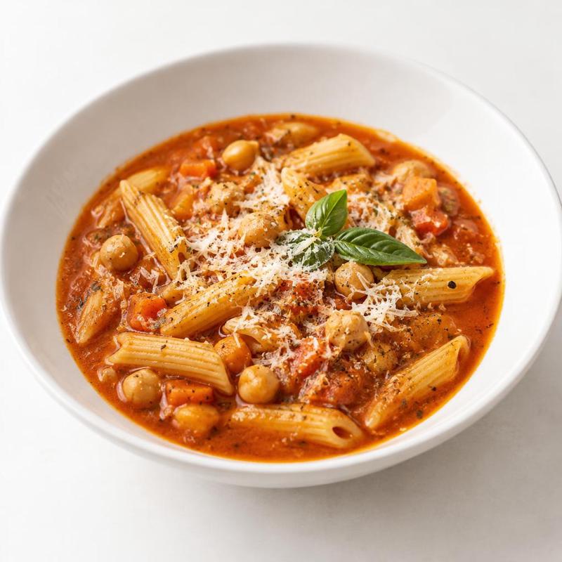 Krem pomidorowo-marchewkowy z penne i parmezanem