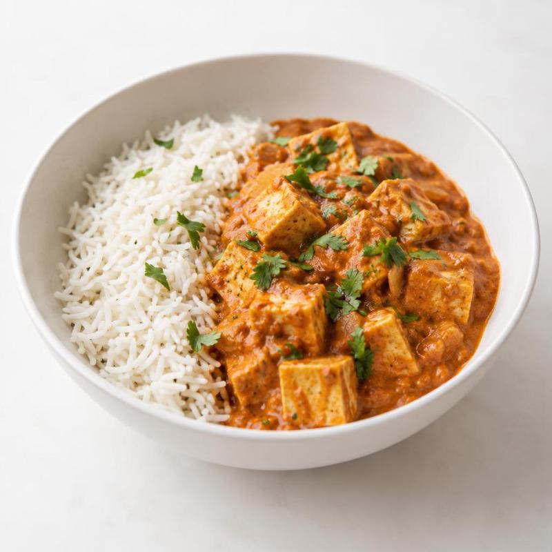 Tofu w sosie pomidorowo-jogurtowym z ryżem basmati