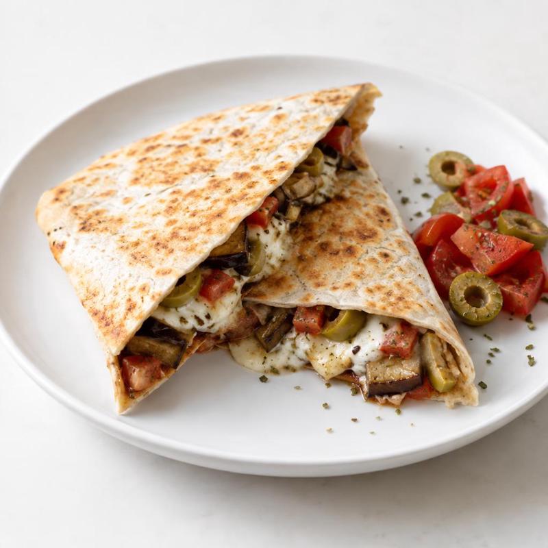 Opiekana tortilla z bakłażanem i mozzarellą