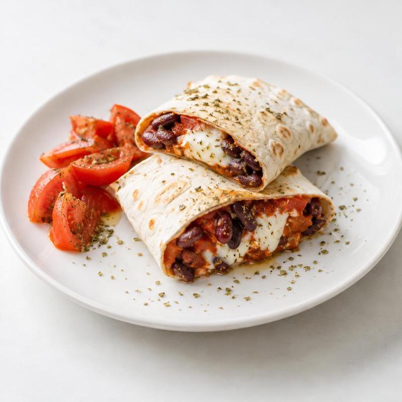Tortilla z pastą fasolową, mozzarellą i pomidorem
