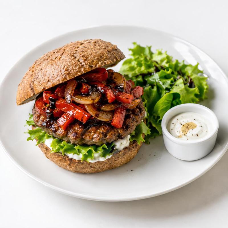 Burger z indyka z warzywami w glazurze balsamicznej