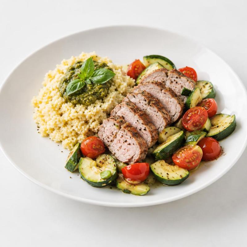 Polędwica z cukinią i kaszą jaglaną z pesto