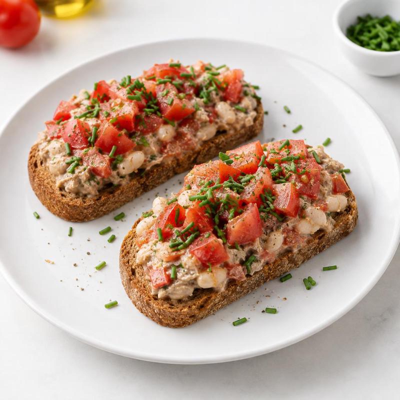 Kanapki z pastą fasolową, tuńczykiem oraz świeżym pomidorem
