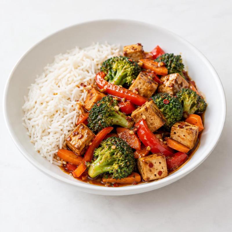 Tofu z brokułem w pikantnym sosie sojowym